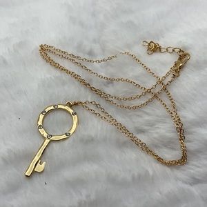 Gold Tone Faux Diamond Key Pendant Necklace